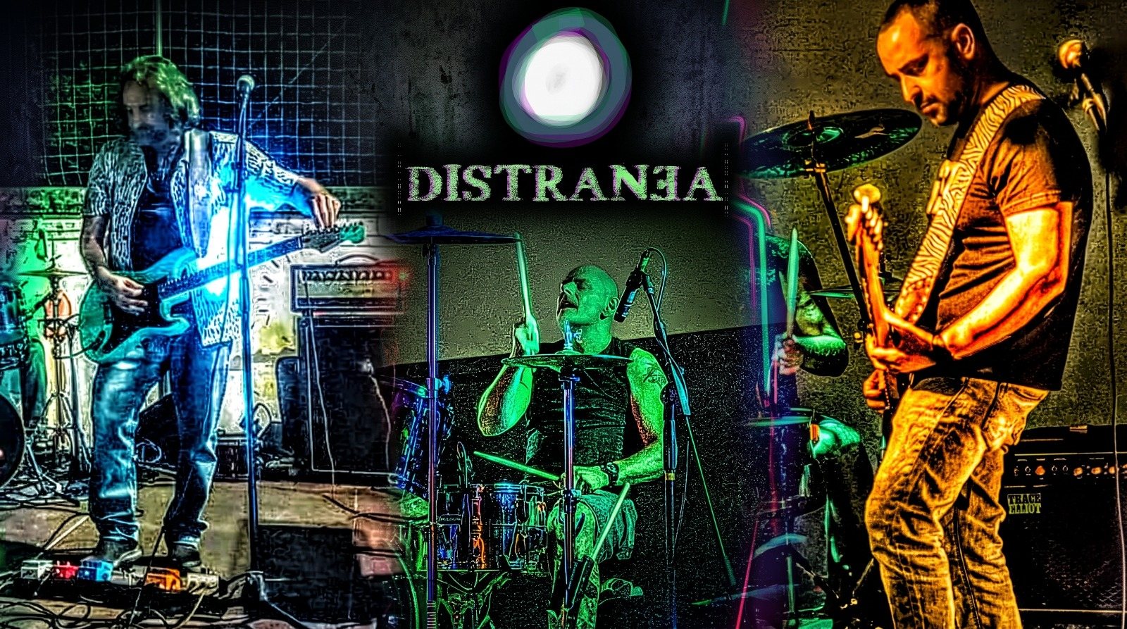 I Distranea dal vivo: Daniele alla chitarra, Stefano alla batteria, Adriano al basso